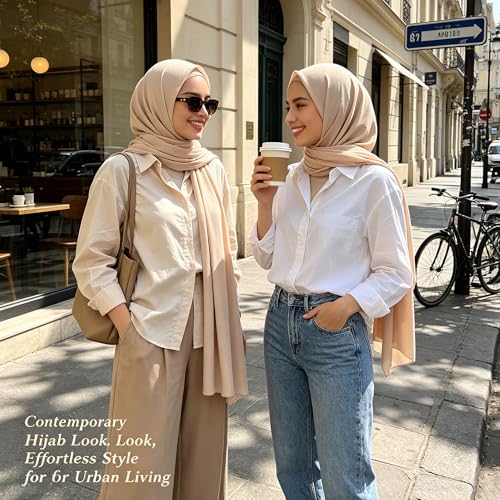 Jersey Hijab Scarf for Women,Lightweight Muslim Turban Head Scarf Modal Feel Hijab Coverings for Prayer with Clip - color: Skin