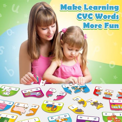 CVC Puzzle Cards for Kids,CVC Word Games,Toddler Speech Therapy Toys,3 Alphabet Letter Word Puzzles,Learning Reading Spelling Games,Preschool Kindergarten Classroom Must Haves - style: CVC