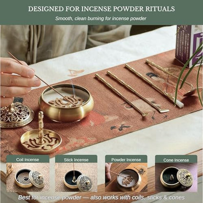 Powder Incense Burner Kit with Brass Censer, Incense Ash Tools and Mold Press Set, Complete Gift Box for Meditation, Yoga and Home Relaxation - color: Copper