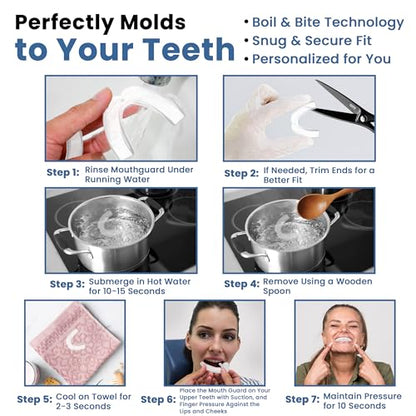 Professional Mouth Guard for Grinding Teeth - 6 Customizable Dental Guards - 2 Sizes, USA Made, BPA Free, Use for Bruxism and Clenching, Also for Sports and Teeth Whitening