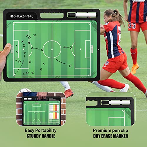 Dry Erase Soccer Clipboard for Coach, Premium Tactical Soccer Coaching Board, Portable Double Sides Full & Half Court Dry Erase Board with Marker - style: Soccer-C