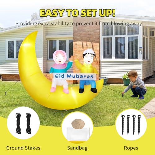 Dawdix 5FT Ramadan & Eid Mubarak Inflatable Decorations with LED Lights, Outdoor Ramadan Yard Decor with Crescent Moon & Replaceable Banners