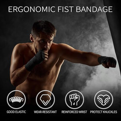 PATIKIL Boxing Hand Wraps, Elastic Boxing Wraps Cotton Fist Mitts Wrist Straps Protection for Muay Thai Martial Art - color: Black, size: 98 inch
