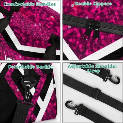 Personalized Volleyball Bag, Casual Bag Sport Duffel Gym Bag Weekender Bags Travel Duffel Bag, Rose Purple Sequins Black Background - color: Rose Pink