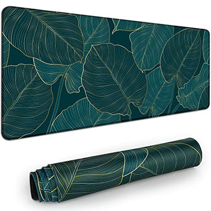 Desk Mat Pad,Large XXL Extended Mouse Pad Mat for Desktop Keyboard | 35''×15.6'' XXL Extended Gaming Mouse Pad with Non-slip Base Desk Matt Mousepad for Computer,Office,Keyboard and Laptop - color: D4-Green Leaves