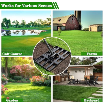 Lawn Leveling Rake for Small Yards & Spot Repair, 17x10 Professional Yard Leveler for Soil & Sand, Ergonomic Long Handle Landscape Rake, Black - size: 17x10inch-5FT
