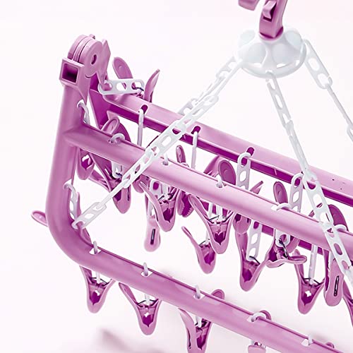 SteelFever Clothes Drying Hanger with 32 Clips, Foldable Hanging Drying Rack for Clothes Underwear Socks (Purple) - color: Purple