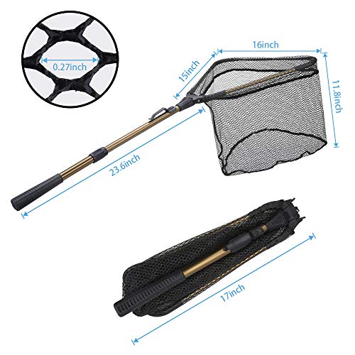 YVLEEN Folding Fishing Net - Foldable Fish Landing Net Robust Aluminum Telescopic Pole Handle and Nylon Mesh 16inch Hoop Size - color: C:16”/40cm Hoop Size (Telescopic Handle) Gold
