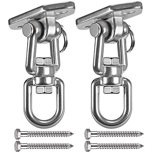 Hammock Chair Hanging Kit Swing Ceiling Mount, Heavy Duty 360° Swivel Swing Hanger Hook, Playground, Tree, Gym, Rope, Swing Set Bracket, Punching Bag Hardware, 1000 LB - style: 2 Pack - 360° Swivel Hook
