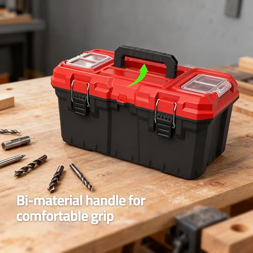 Tools Box, Deep Lockable Toolbox, 18.7 * 9.9 * 9.3" Durable Tool Boxes Storage, with Removable Inner Tray