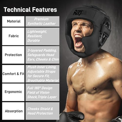 Boxing Headgear for Men Women – Professional Lightweight Open Face Head Guard, Breathable Protection, Secure Fit for MMA Muay Thai Kickboxing Sparring Training - color: Black+White