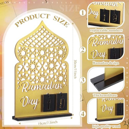 DoubleFill 라마단 달력 세트 라마단 재림절 달력 30일 나무 이드 무바라크 DIY 카운트다운 캘린더 라마단 장식 선물 라마단 테이블 장식 라마단 파티 이슬람 무슬림 액세서리(골드) - color: 골드.