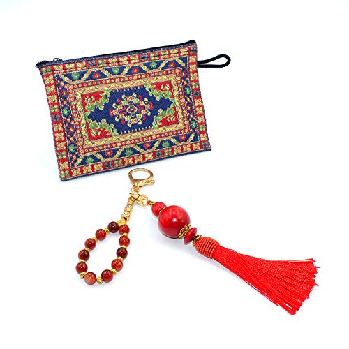 Keychain & Rosary Collection -Car Key Chain-Handbags Holder - color: (8 Mm - Red Agate Stone-gold)