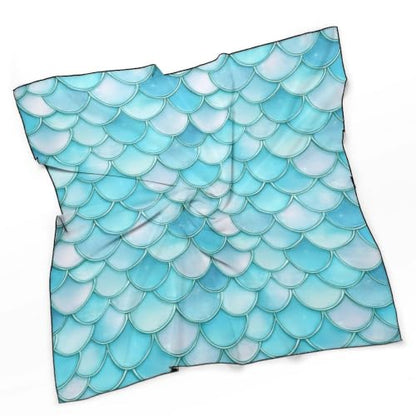 Women’s Square Scarf 27"x27", Lightweight Chiffon Satin Feel Fashion Scarf for Neck Hair Band Head Wrap Bag Accessory - color: Mermaid Scale Blue