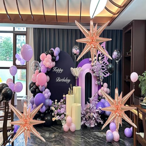 6 Pcs Rose Gold Star Foil Balloons One-Piece 14-Pointed Star Balloon 4D Cone Mylar 22inch Christmas Birthday Wedding Fireworks Shape Party Supplies (Rose Gold) - color: Rose Gold
