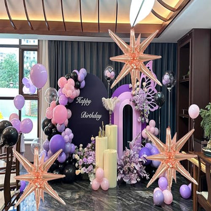 6 Pcs Rose Gold Star Foil Balloons One-Piece 14-Pointed Star Balloon 4D Cone Mylar 22inch Christmas Birthday Wedding Fireworks Shape Party Supplies (Rose Gold) - color: Rose Gold