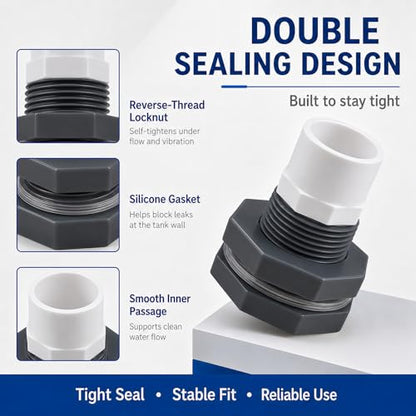 1 Inch PVC Bulkhead Fitting Water Tank Connector Adapter Fitting with Male Thread Coupling, Thru-Bulk Pipe Fitting for Rain Barrels Aquariums Ponds Industrial Plumbing(Pack of 2) - size: Pack of 2