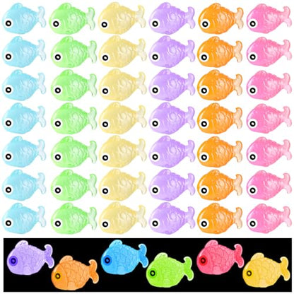 48Pcs Luminous Mini Resin Fish Figurines | Glow in The Dark Tiny Fish Ornament for Garden Landscape Aquarium Dollhouse Birthday Party Room Crafts Decor