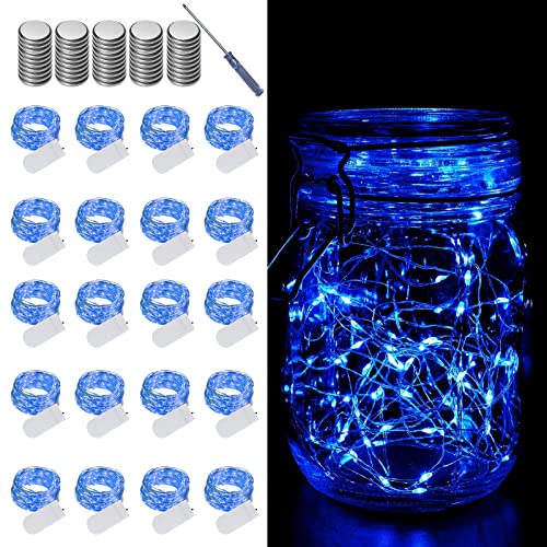 LAMPHOME 20 Pack Fairy Lights Battery Operated - 7ft 20 LED Lights Copper Wire Mini String Light Firefly Light for Mason Jars DIY Crafts Christmas Wedding Party Centerpiece Table Decor,Blue - color: Blue, size: 20 PACK