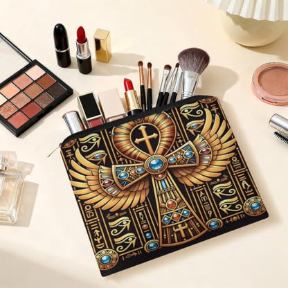 Egyptian Symbol Makeup Bag for Women, Cosmetic Pouch Travel Toiletry Organizer Bag 8.9"x6.5" Polyester - color: Egyptian Symbol