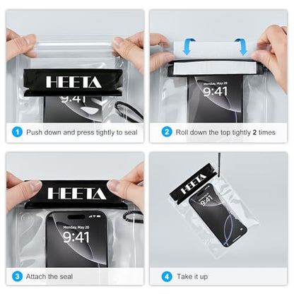 HEETA 5-Pack Clear Waterproof Dry Bag Pouch Document Holder for Phone Maps | Water Tight Case for Camera Document, Screen Touchable for Boating Kayaking Paddle Board Swimming Beach Waterpark Fishing - color: Black