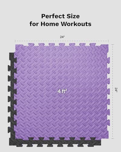 AIRHOP Upgraded 0.79" Extra Thick 48 Sq Ft High-Density Eva Foam Exercise Gym Mats, 12 Pcs Large Interlocking Puzzle Floor Tiles (24"x24") for Home Gym - color: Black/Purple