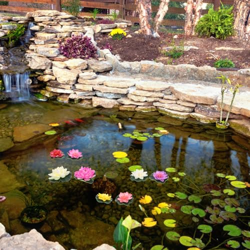 Luxshiny 10pcs Realistic Eva Floating Lotus Flowers Pool Decorations Artificial Water Lilies for Garden Pond Wedding Aquarium Display