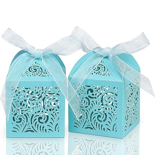 COTOPHER 100Pcs Laser Cut Favor Boxes, 2x2x3in Small Gift Box for Presents - color: Sky Blue, size: 100 Count (Pack of 1)