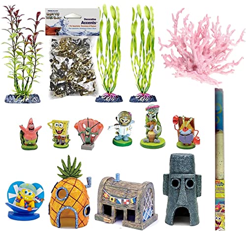 Penn-Plax Officially Licensed Spongebob Squarepants 16 Piece Gift Set for 10 Gallon Aquariums