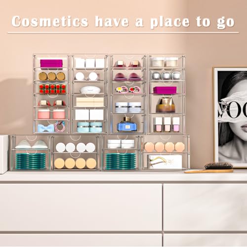 ARSTPEOE 30-Drawer Acrylic Storage & Makeup Organizer for Desk, Bath | Smooth-glide drawers, clear acrylic, stackable , dustproof, wipe-clean, for perler beads, rhinestones, googly eyes, lego bits - size: 30 Drawers