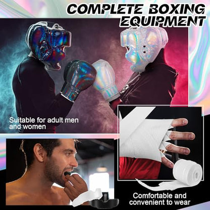 Kanayu 14 Pcs Boxing Gloves and Headgear Set for Beginners Youth 16 Ounce Boxing Gloves Headgear Helmet Hand Wraps Mouth Guards Equipment for Beginners Training Equipment Gifts - color: Laser Color