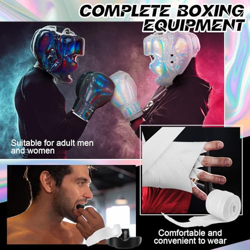 Kanayu 14 Pcs Boxing Gloves and Headgear Set for Beginners Youth 16 Ounce Boxing Gloves Headgear Helmet Hand Wraps Mouth Guards Equipment for Beginners Training Equipment Gifts - color: Laser Color