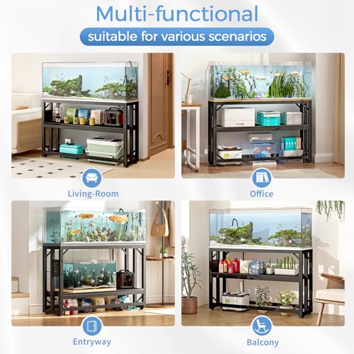 METYERRY 55 Gallon Fish Tank Stand with Power Outlet,Adjustable Aquarium Stand, Heavy Duty Terrarium Stand,Metal Frame Reptile Turtle Tank Stand Suitable for Home Office,860LBS Capacity, Black - color: Black, size: 55 Gallon