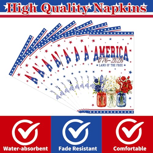 Rakuto 250 Anniversary Napkins Decorations - 100 Pcs America 1976-2026 Red White and Blue Napkins Decorations, 4th of July 250th Anniversary Party Paper Supplies for USA 250th Birthday - style: 250 Anniversary