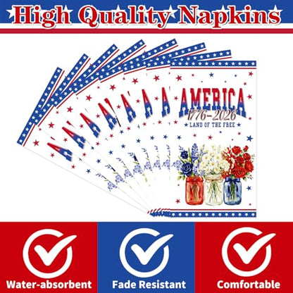 Rakuto 250 Anniversary Napkins Decorations - 100 Pcs America 1976-2026 Red White and Blue Napkins Decorations, 4th of July 250th Anniversary Party Paper Supplies for USA 250th Birthday - style: 250 Anniversary