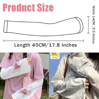 OULIGET Sun Protection Cooling Sleeves,Anti-slip Gardening Arm Sleeves,Loose Large Opening Butterfly Boho UV Cover for Women - color: Blue