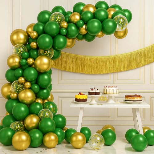 KatchOn, Green and Gold Balloon Arch Kit - Pack of 75 | Green and Gold Party Decorations | Gold Fringe Backdrop for Ramadan Decorations for Home | Happy Birthday Decor | St Patricks Day Decorations - color: Gold and Green