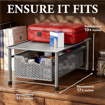 Simple Houseware Stackable Cabinet Basket Drawer Organizer, Silver - color: Silver, size: 1-Tier