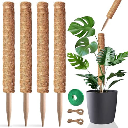 Moss Pole, 4Pack 21 Inch Plant Support Stakes for Indoor Plants, Monstera Plant Support Stakes, 69 Inch Tall Coir Plant Pole Sticks for Potted Plants, Pothos, Philodendron, Climbing Plants Accessories - size: 4pcs x 21 Inches
