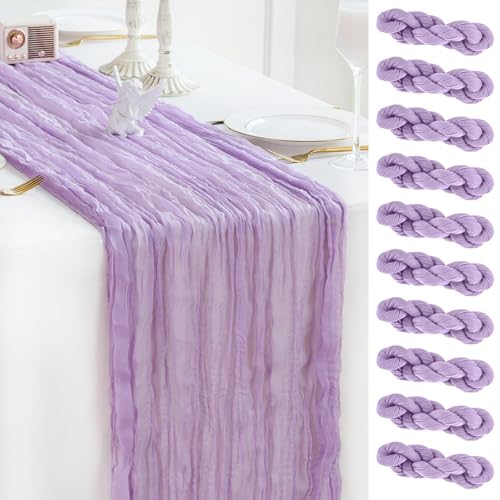 Sioloc 10 Pack Lilac Purple Lavender Cheesecloth Table Runner 120'' x 35'',Spring Easter Decor Soft Gauze Boho Wedding Table Decor for 10ft Table Birthday Party,Baby Shower, Bridal Shower - color: Lavender, size: 10pc