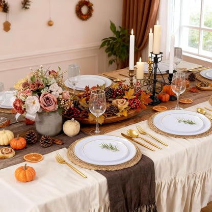 MirthMood 350Pcs White and Gold Dinnerware Set,Plastic plates Includes:50 Dinner Plates, 50 Dessert Plates, 150 Gold Plastic Cutlery,50 Paper Towels & 50 Cups for Party&Wedding - color: White, size: 350