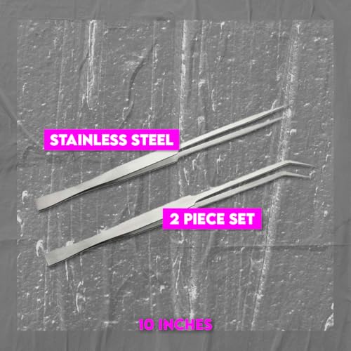 SE Stainless Steel 12-Inch Tweezers Set (2 PC.) - Straight and Angled Tips, Fine Point, Ideal for Crafts, Jewelry, Watch Repair - TW2-403 - size: 12"
