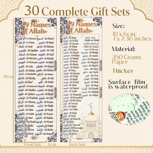 30 Sets 99 Names of Allah Bookmark Pens with Quran Writings Silicone Keys Chains Arabic English Bilingual Islamic Graduation Gifts Bulk for Quran Learning Reflecting on The Names of Allah