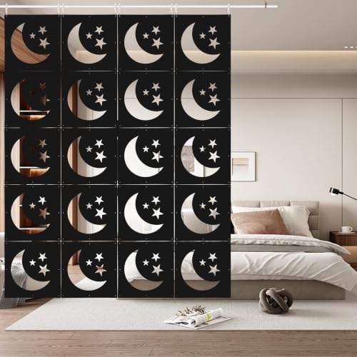 12Pcs Hanging Room Divider Made of High Density Polyester Fiber Panels for Decorating Bedroom Living Dining Room Kitchen Office Restaurant Home Hotel Decor（Moon - Black） - color: Black, size: Moon