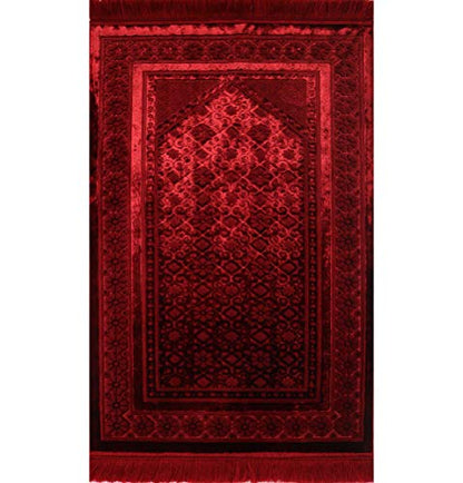 Modefa Velvet Prayer Rug - Soft Plush Turkish Janamaz Sajada Carpet for Men and Women - Plain Solid Prayer Mat Ramadan Eid Gift - with Prayer Beads - Luxury Floral Stamp (Red) - color: Red