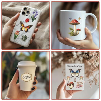10 Sheets UV DTF Cup Wraps, 10 Styles Vintage Style Stickers Cartoon Rub on Decals Waterproof Transfer Stickers for Glass Cups Wood Crafts - style: Retro