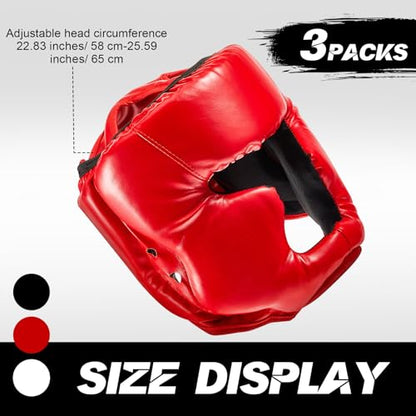 Jenaai 3 Pack Boxing Headgear Adjustable Padded Safety Head Guard MMA Training Sparring Kickboxing Muay Thai Martial Art Karate Taekwondo Helmet Gift for Valentines Adult Men Women - color: Black, Red, White