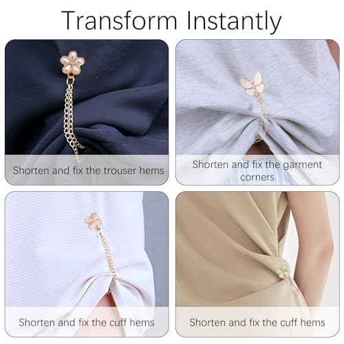 8 Pack Multi-Function Magnetic Clothing Clips– Elegant Shirt Clips for Women, Magnet Clothing Pins with Decorative Chain, Shortening Adjusters for Shirt Sleeves,T-Shirt Hems, Collar, Pants Hems