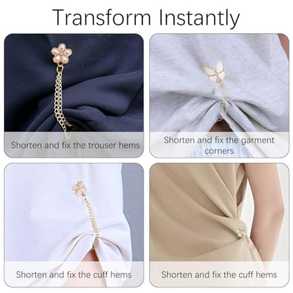 8 Pack Multi-Function Magnetic Clothing Clips– Elegant Shirt Clips for Women, Magnet Clothing Pins with Decorative Chain, Shortening Adjusters for Shirt Sleeves,T-Shirt Hems, Collar, Pants Hems