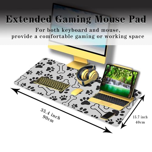Desktop Mats Laptop Desk Mat Gaming Mouse Pad Extra Large Mouse Pads Computer Mats Office Pad Waterproof Non-Slip Rubber Base 35.4 X 15.7 for Game Office, Dogs Paws and Bones - color: Dogs Paws And Bones